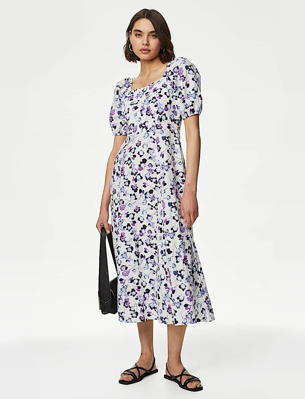 Linen Rich Square Neck Midaxi Day Dress