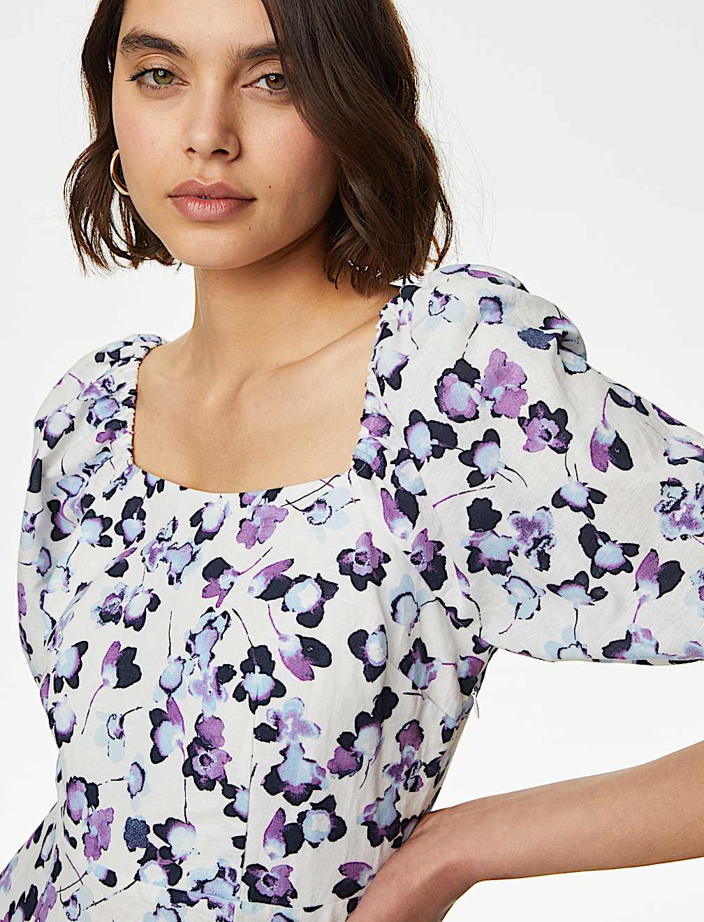 Linen Rich Square Neck Midaxi Day Dress