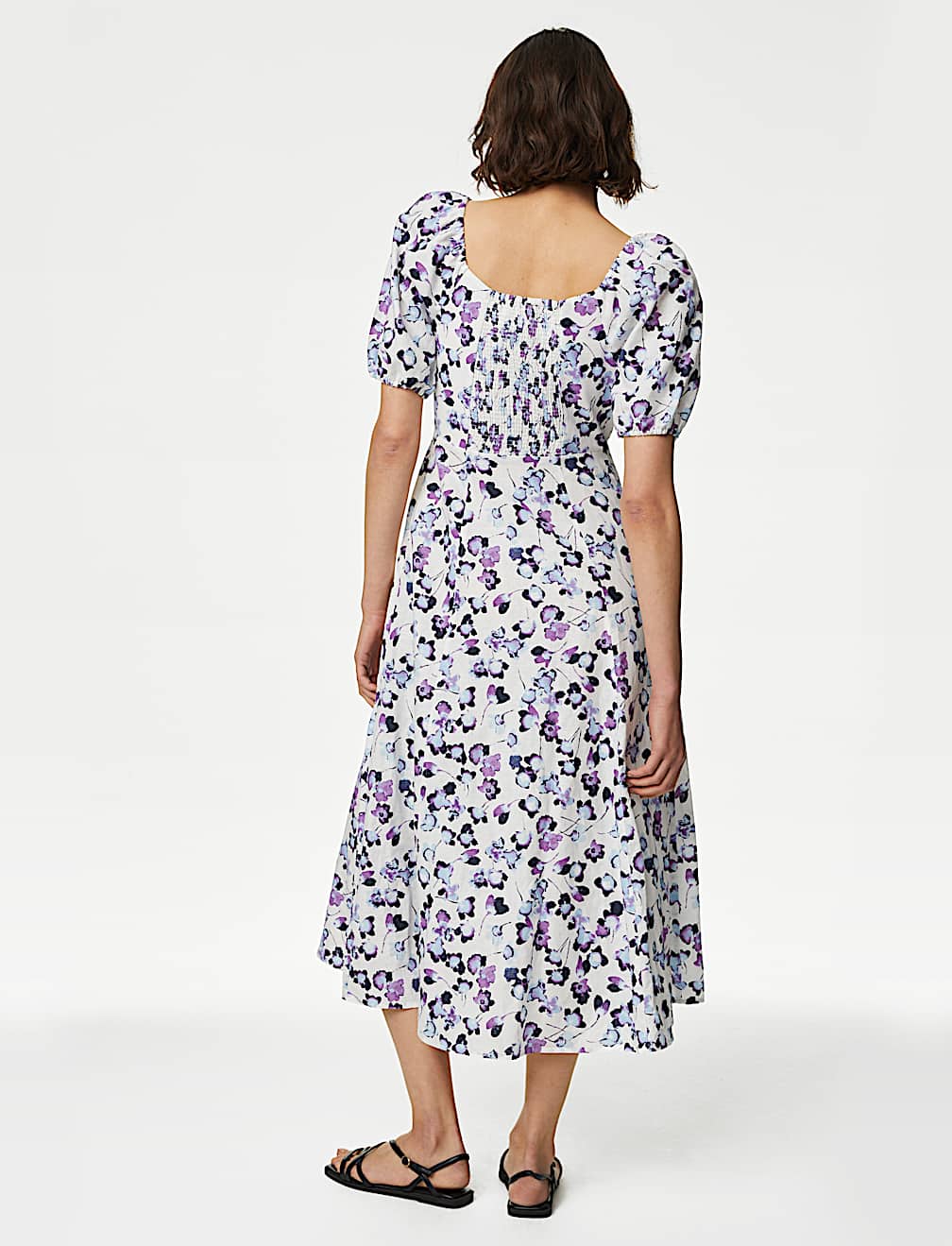 Linen Rich Square Neck Midaxi Day Dress