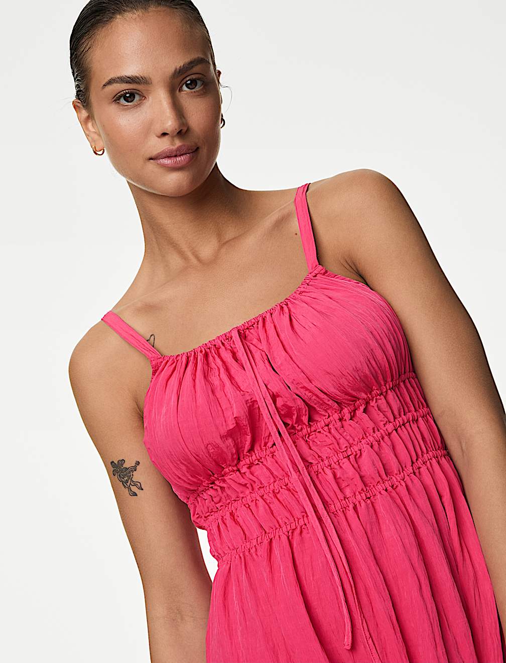 Crinkle Smocked Cami Midi Slip Dress
