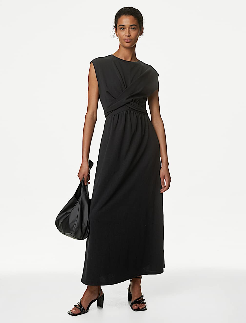 Pure Cotton Round Neck Midi Wrap Dress