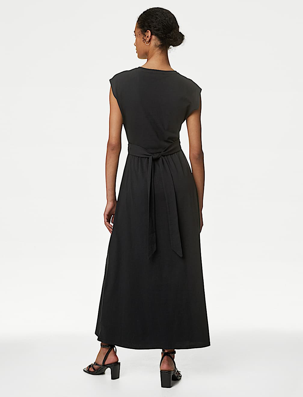 Pure Cotton Round Neck Midi Wrap Dress