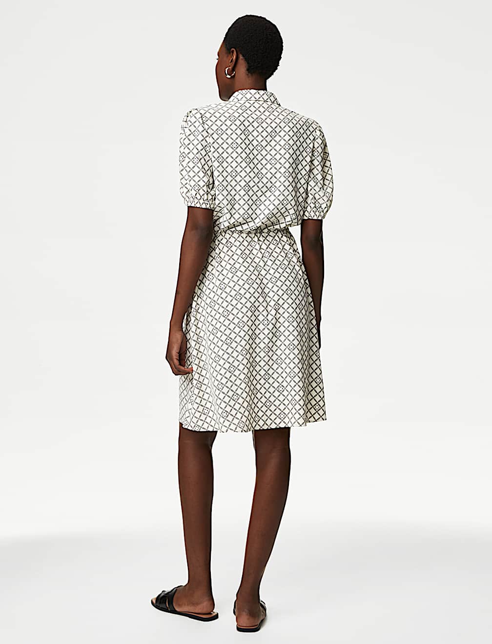 Printed Collared Tie Waist Mini Shirt Dress