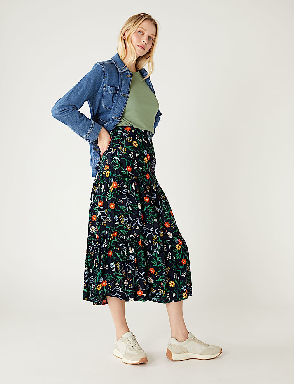 Printed Midaxi Tiered Skirt