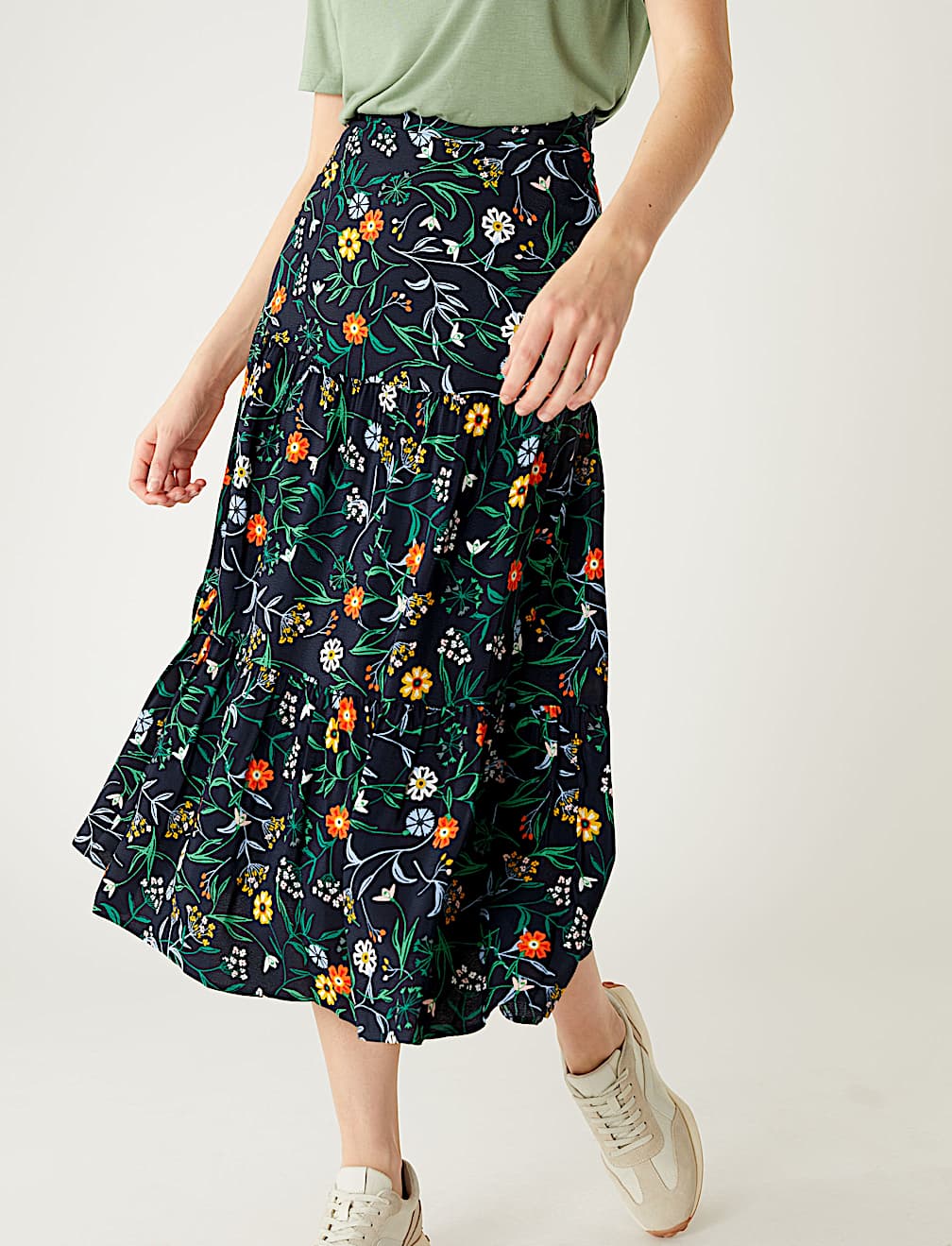 Printed Midaxi Tiered Skirt