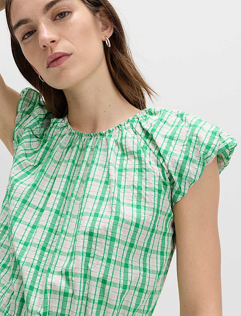 Gingham Puff Sleeve Midi Waisted Dress