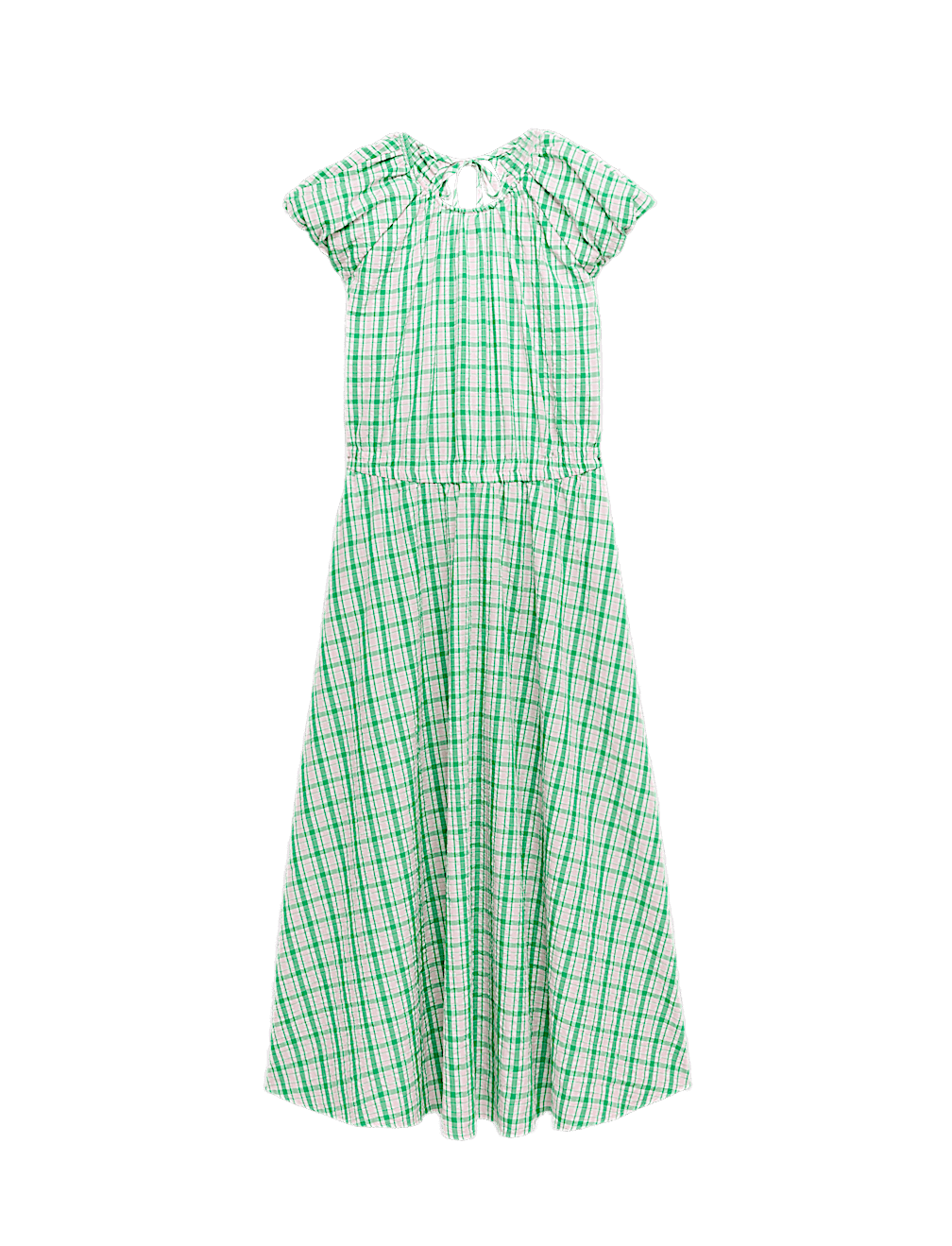 Gingham Puff Sleeve Midi Waisted Dress