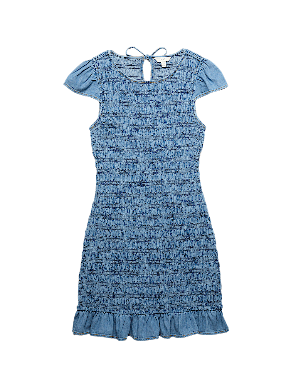 Denim Frill Hem Mini Shirred Dress