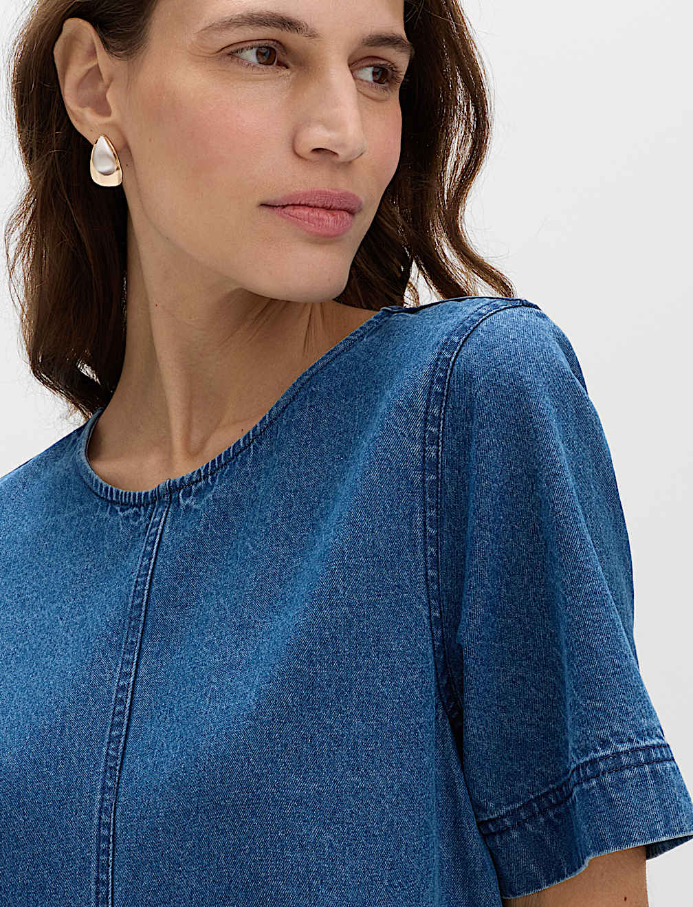 Pure Cotton Denim Mini T-Shirt Dress