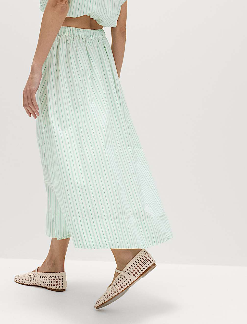 Pure Cotton Striped Midi Circle Skirt