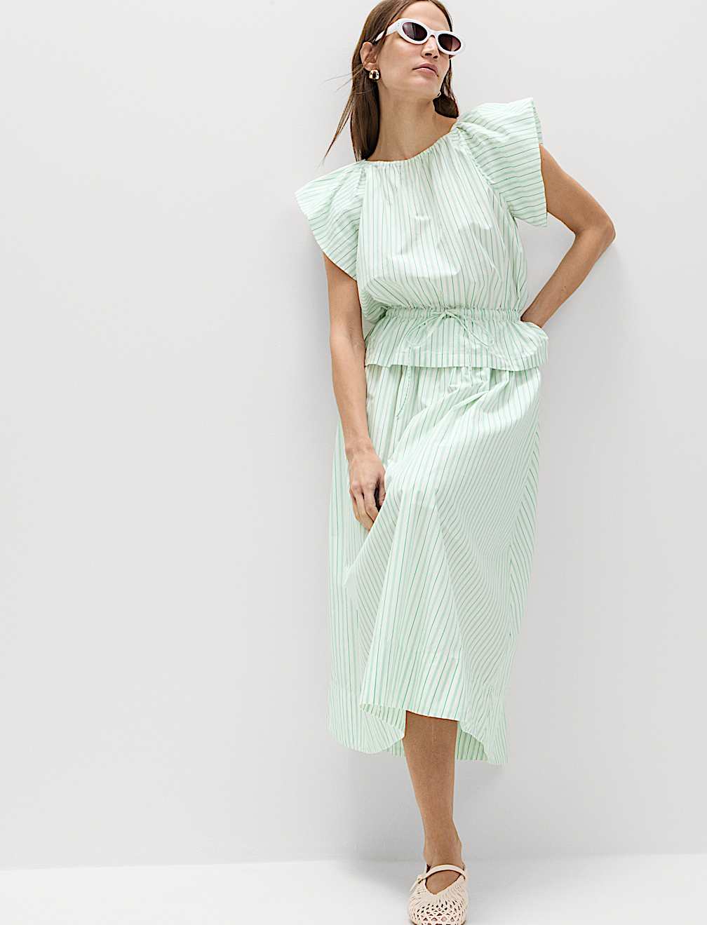 Pure Cotton Striped Midi Circle Skirt