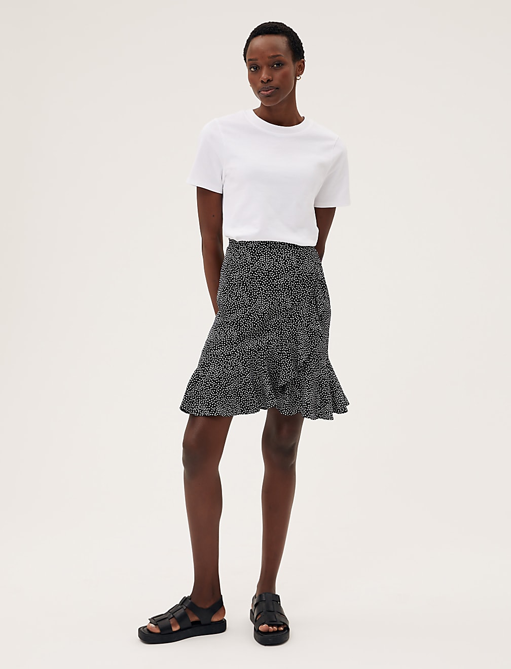 Polka Dot Ruffle Mini Wrap Skirt