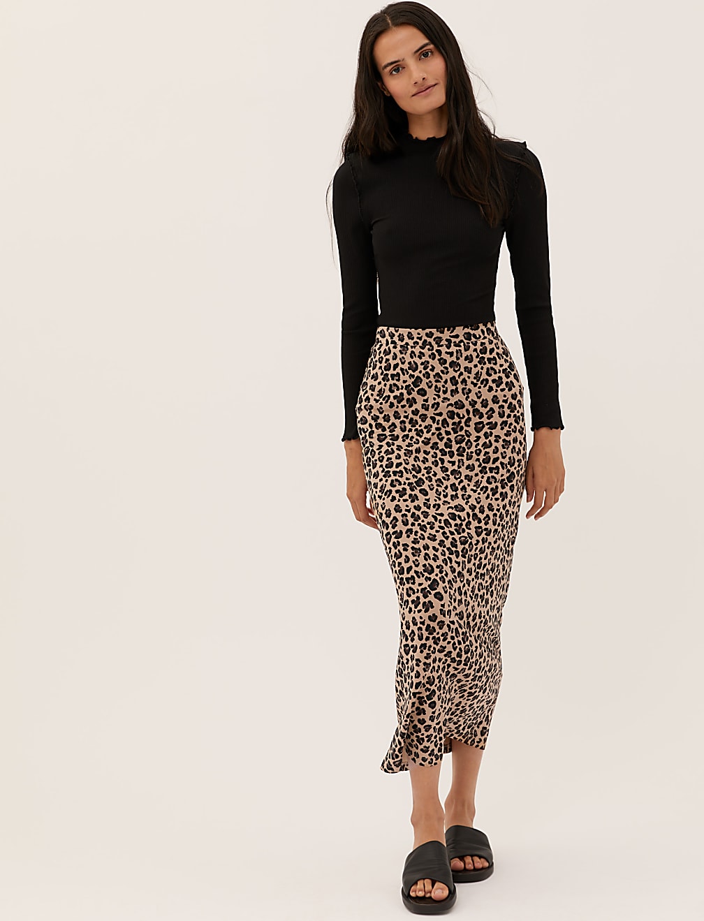 Animal Print Ribbed Maxi A-Line Skirt