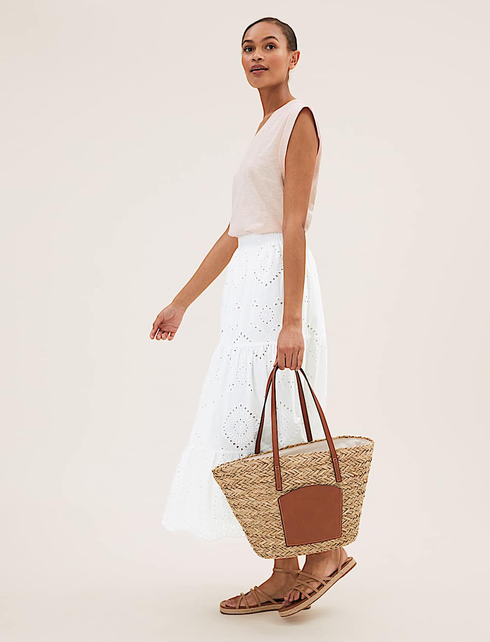 Pure Cotton Broderie Midi Tiered Skirt