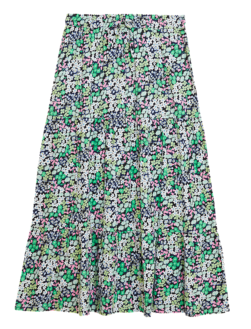 Pure Cotton Ditsy Floral Midi Tiered Skirt