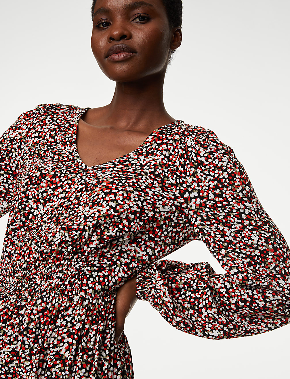 Printed V-Neck Mini Tiered Dress