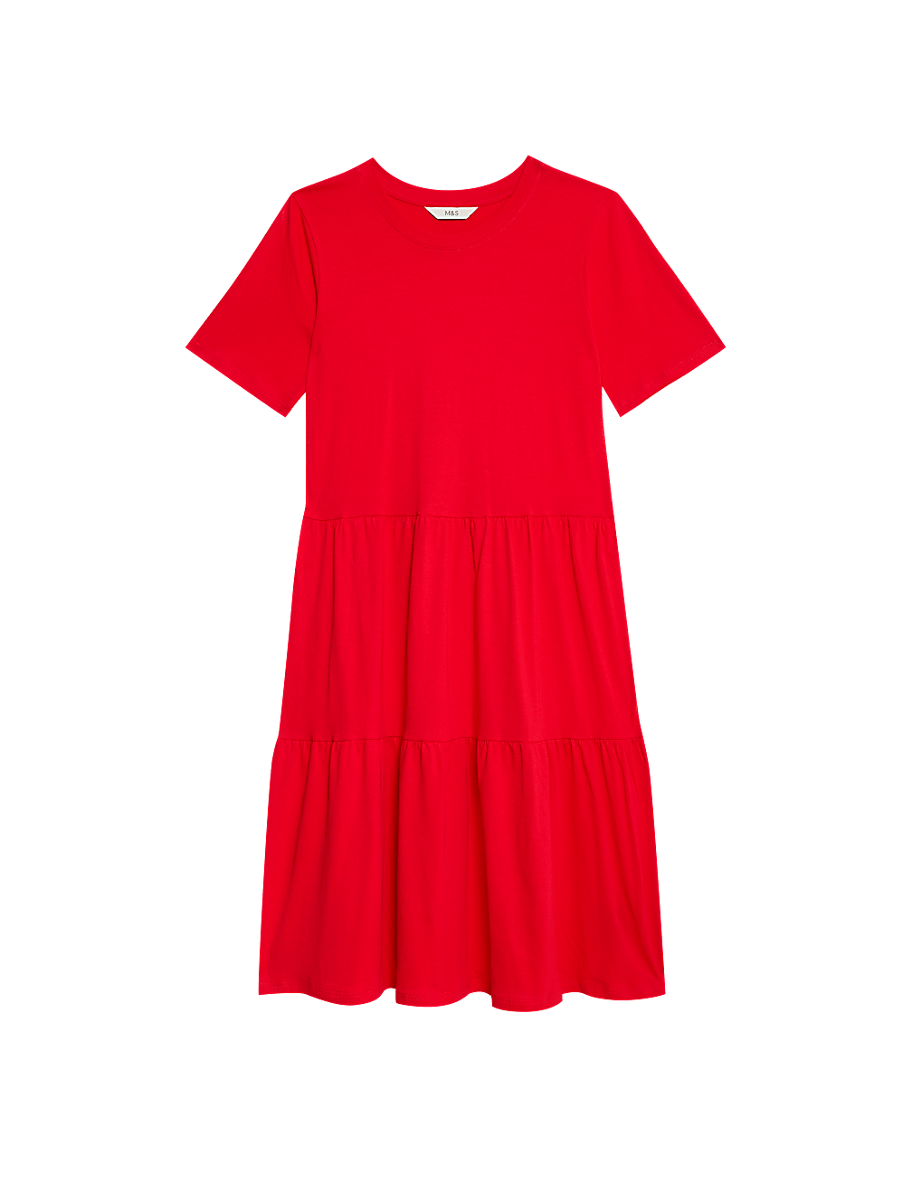 Pure Cotton Jersey Knee Length Tiered Dress