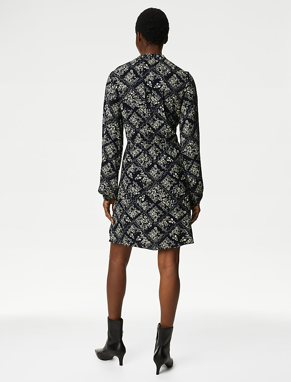 Printed Funnel Neck Mini Skater Dress