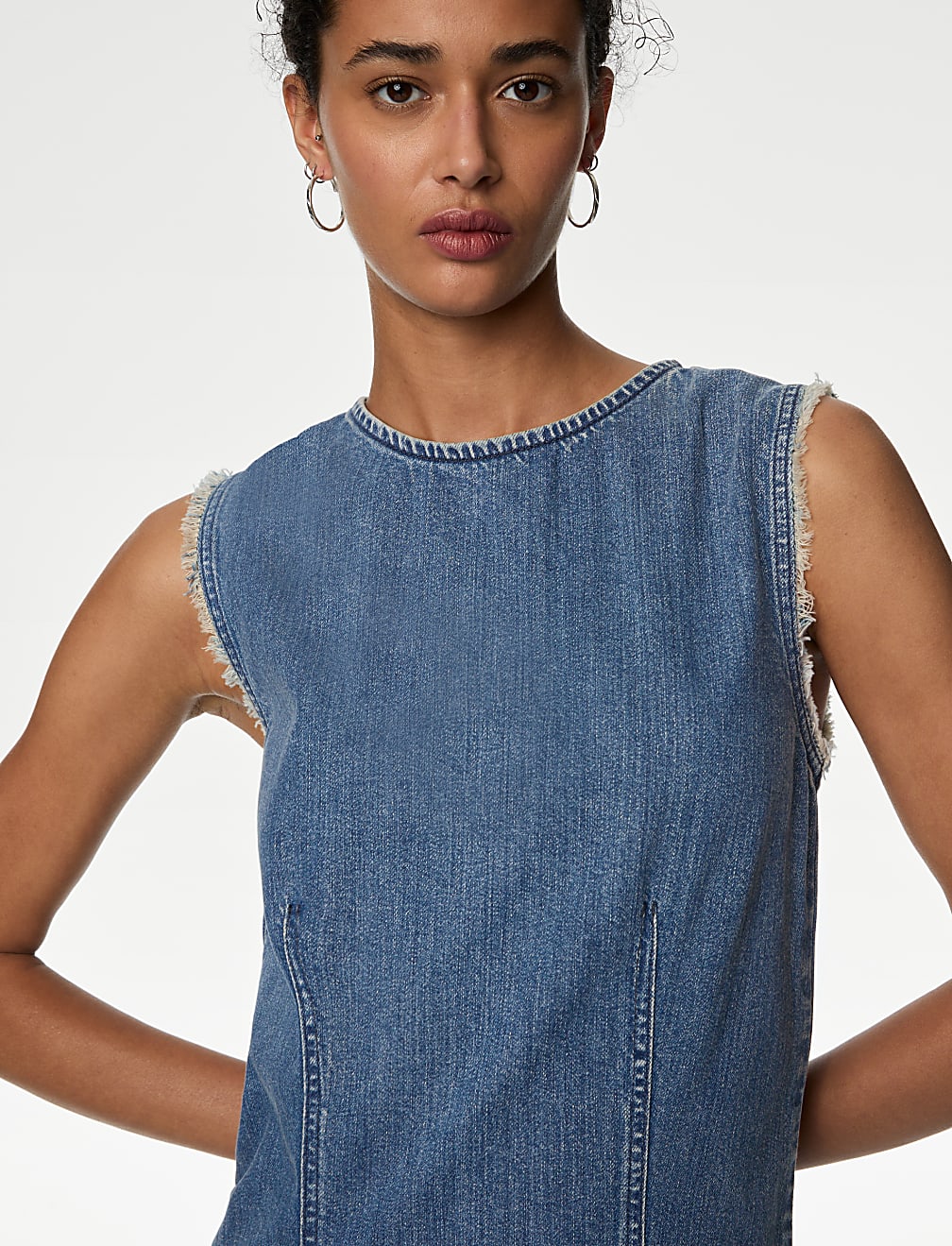 Denim Round Neck Mini Shift Dress
