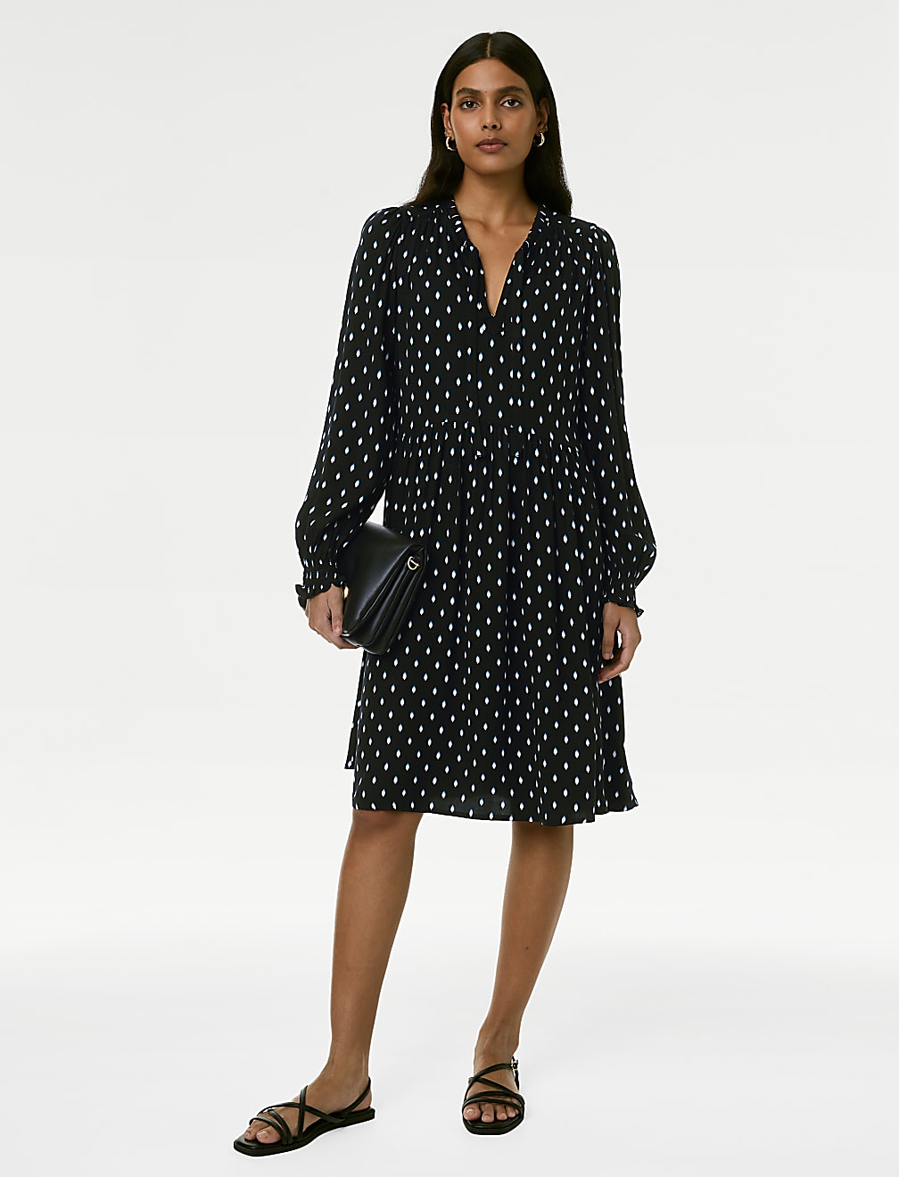 Printed Tie Neck Mini Relaxed Dress
