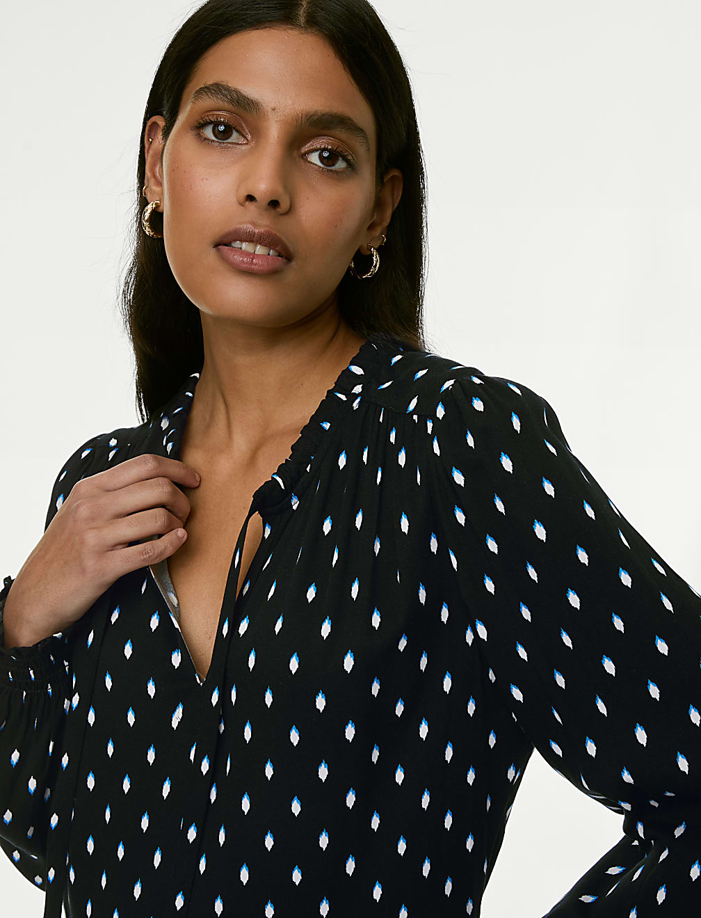 Printed Tie Neck Mini Relaxed Dress