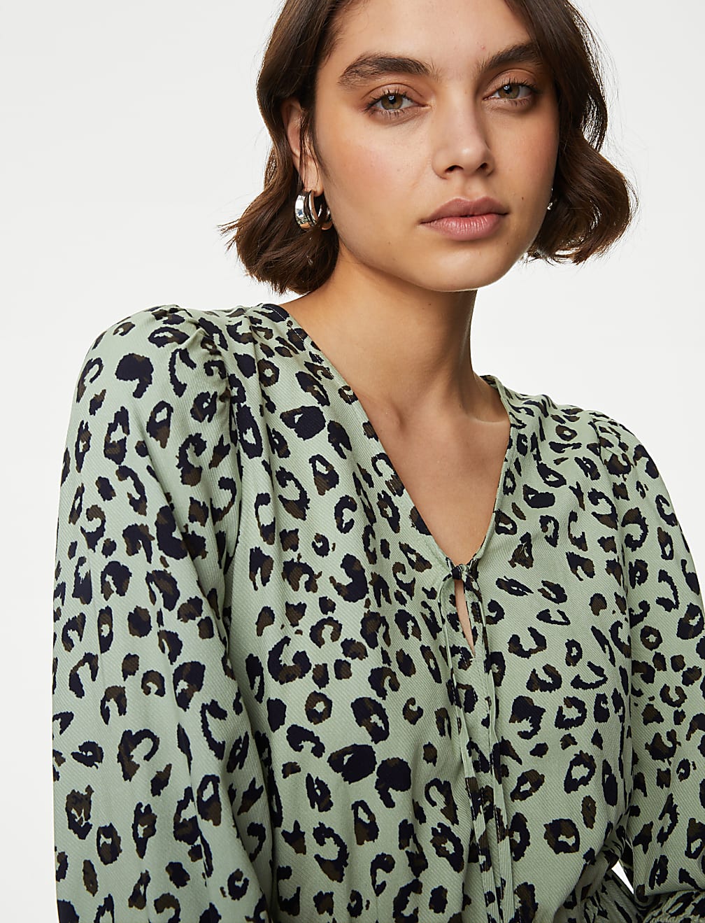 Printed Tie Neck Midi Tiered Dress