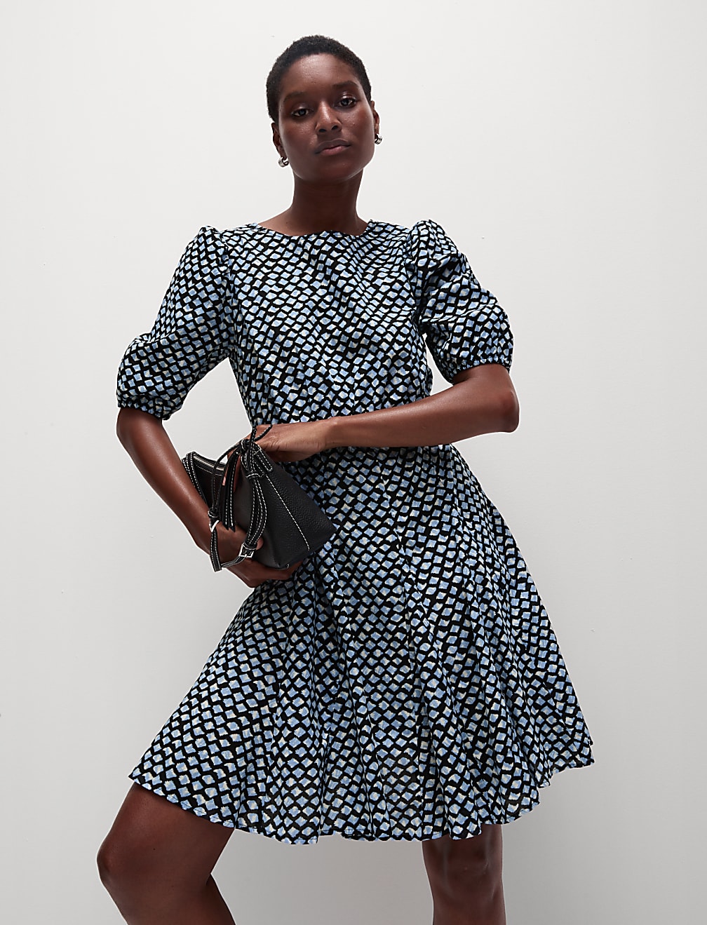 Pure Cotton Printed Mini Waisted Dress