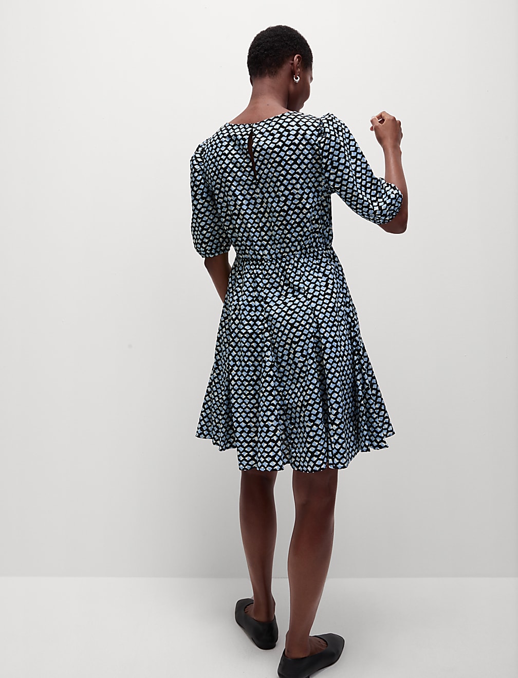 Pure Cotton Printed Mini Waisted Dress