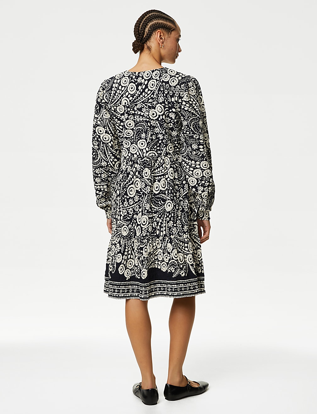 Cotton Rich Textured Yoke Mini Dress