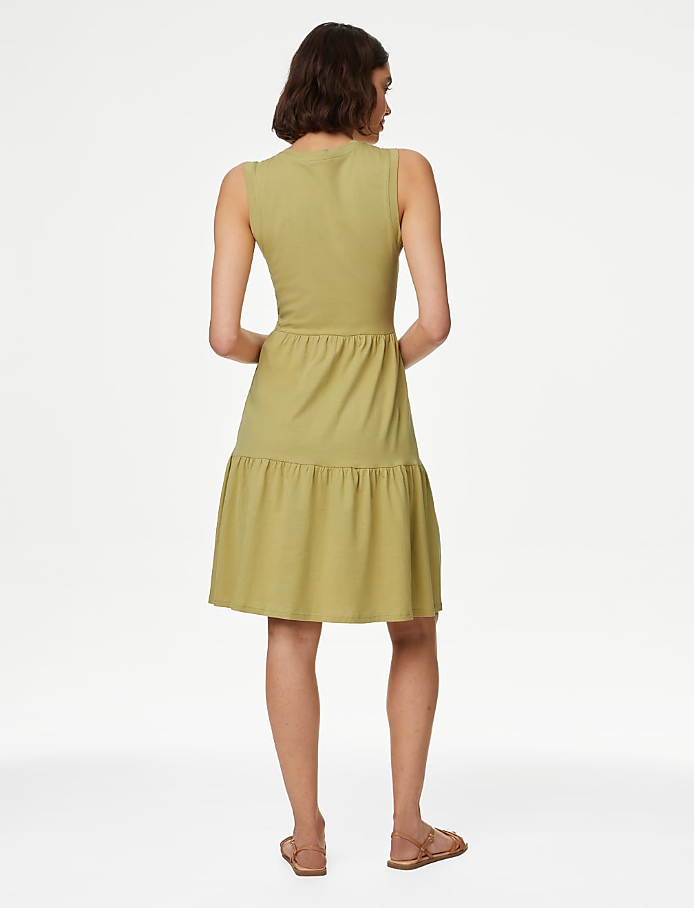Pure Cotton Knee Length Tiered Dress