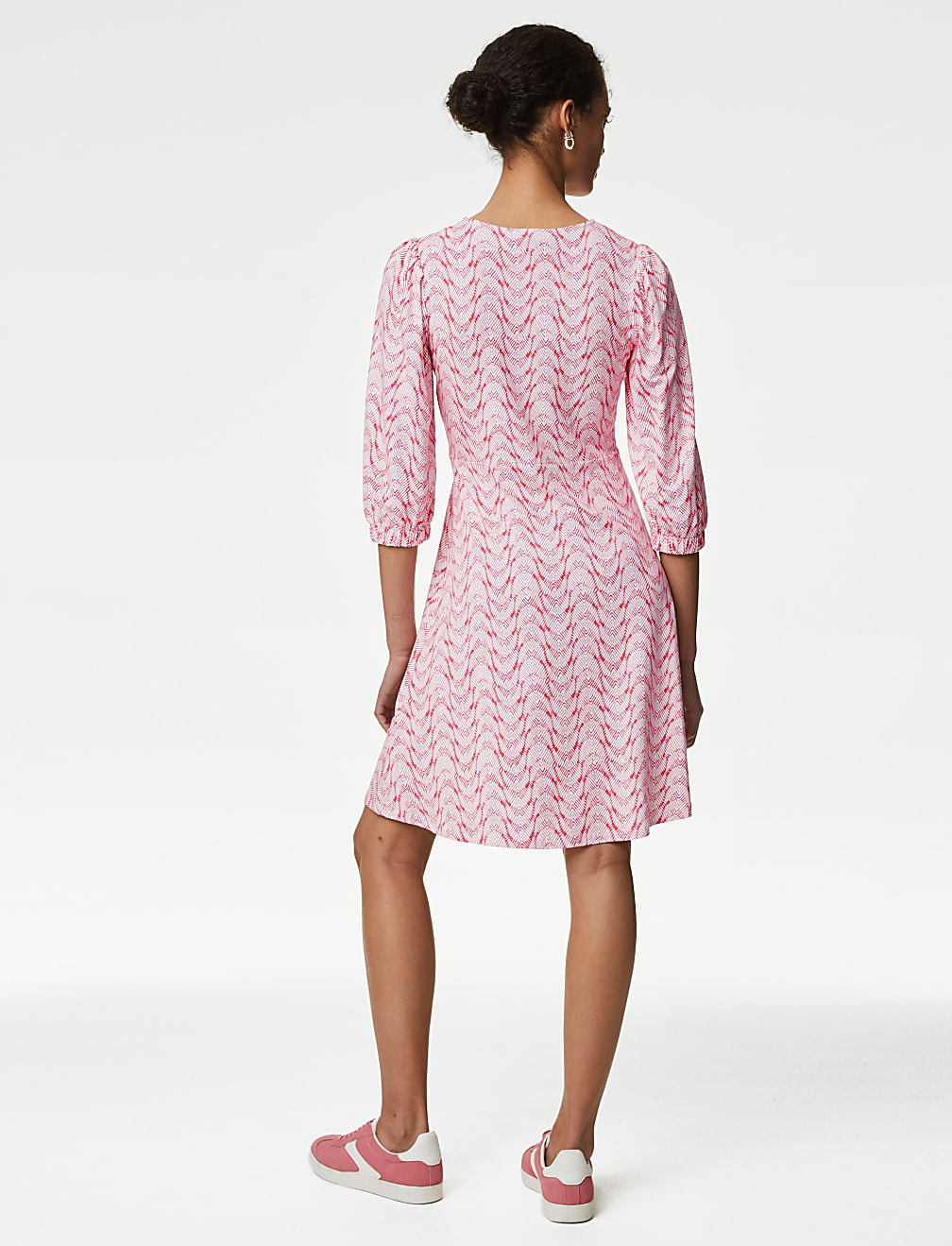 Printed Jersey Round Neck Mini Skater Dress
