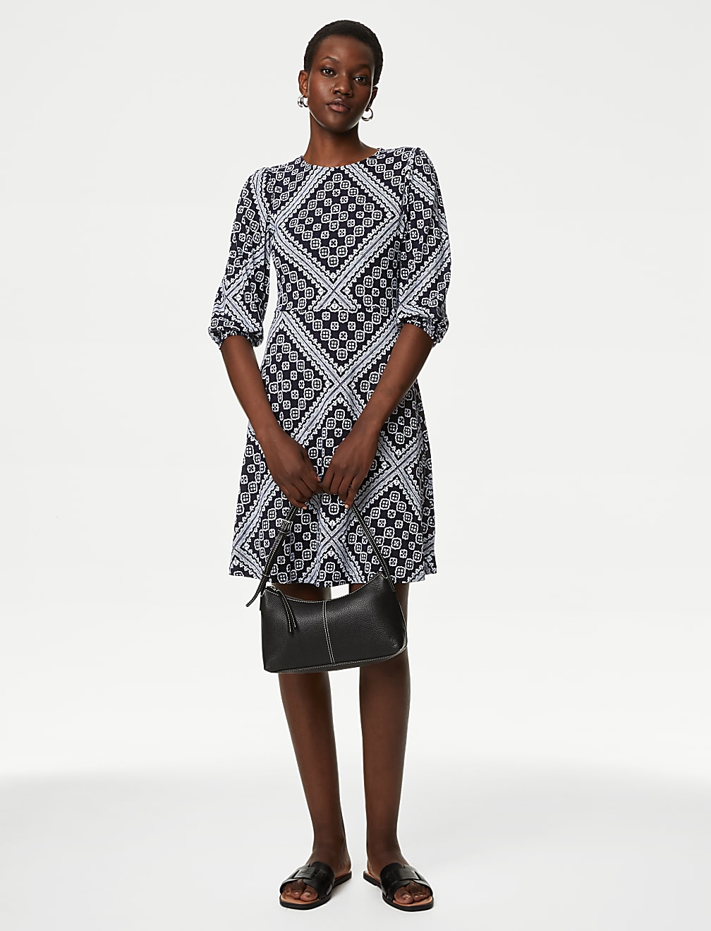 Printed Jersey Round Neck Mini Skater Dress