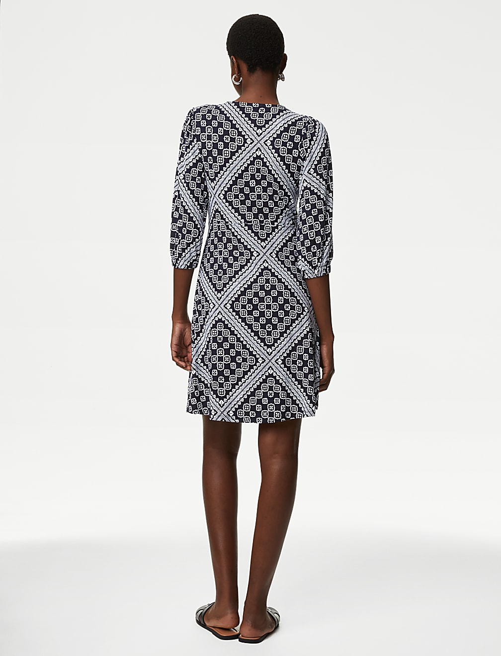 Printed Jersey Round Neck Mini Skater Dress
