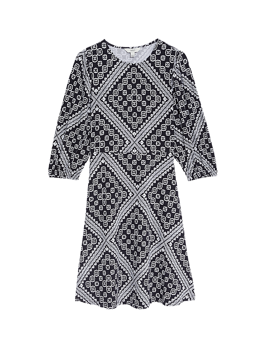 Printed Jersey Round Neck Mini Skater Dress