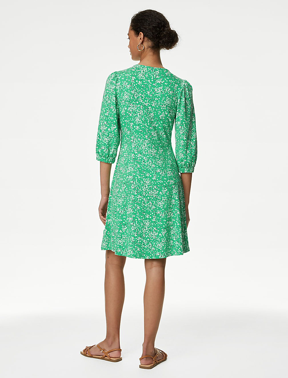 Printed Jersey Round Neck Mini Skater Dress