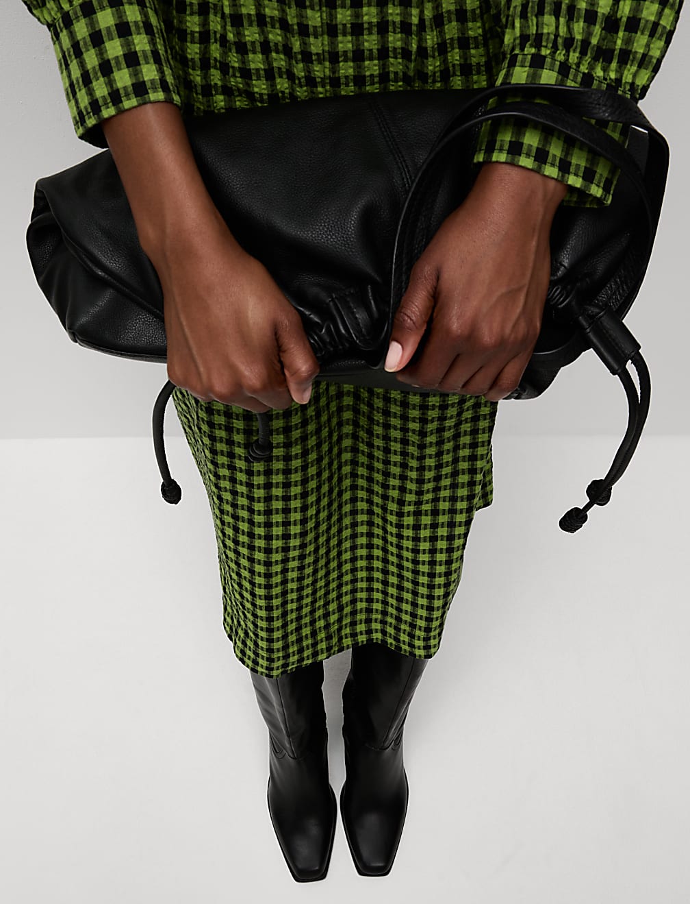 Pure Cotton Checked Midi Waisted Dress