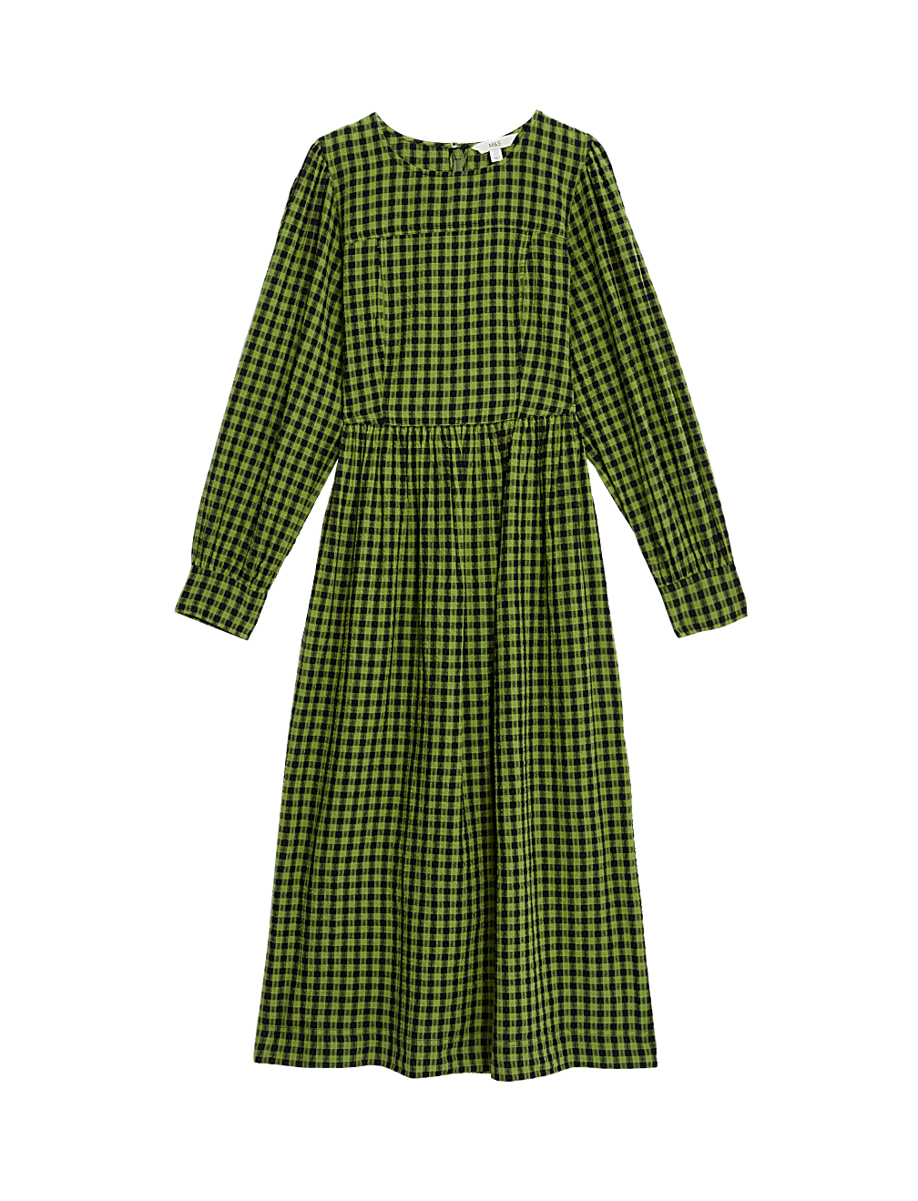 Pure Cotton Checked Midi Waisted Dress