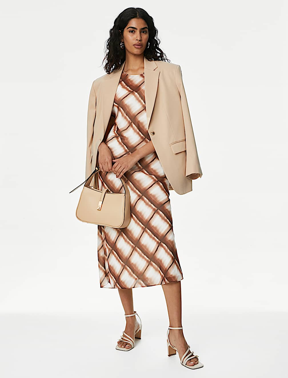 Printed Round Neck Midi Column Dress