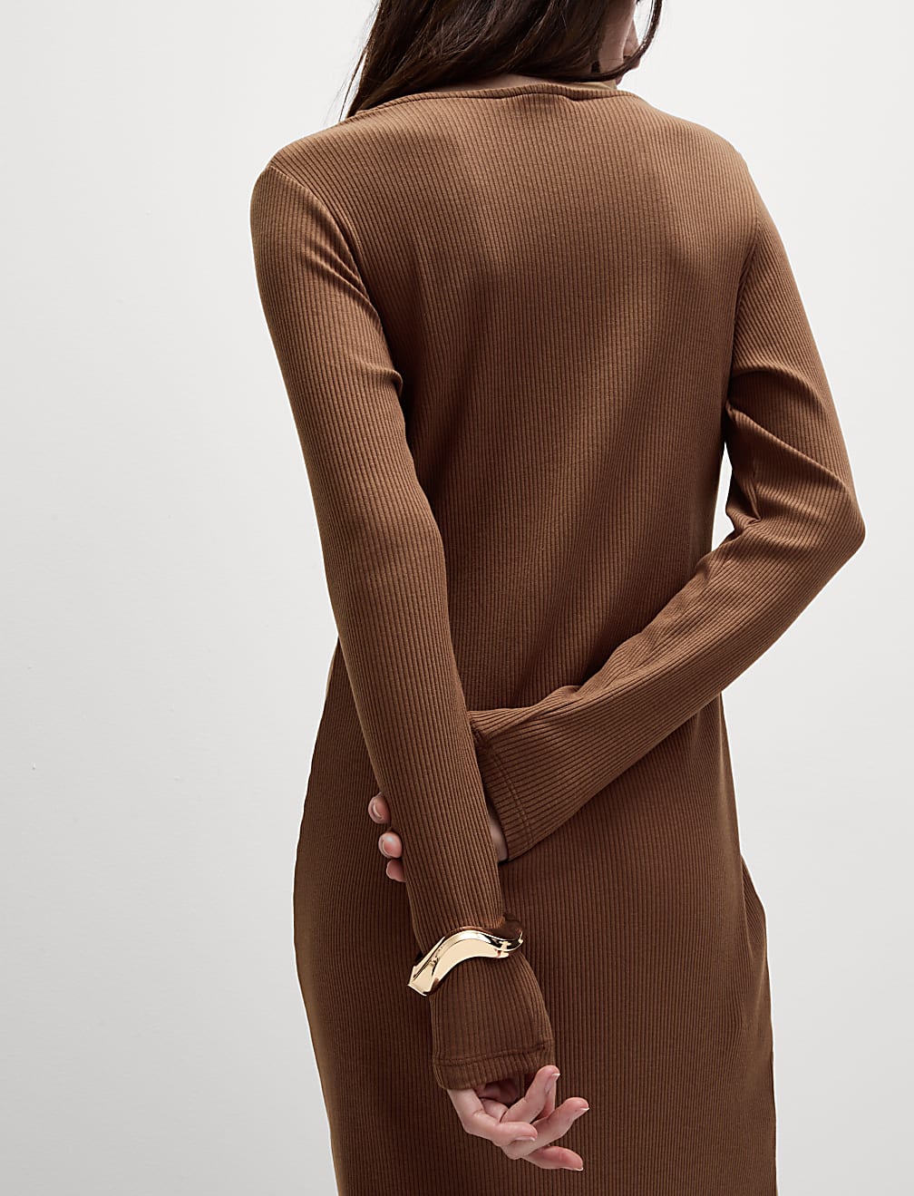 Cotton Blend Round Neck Midi Column Dress