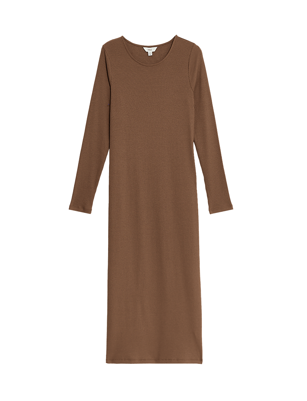 Cotton Blend Round Neck Midi Column Dress