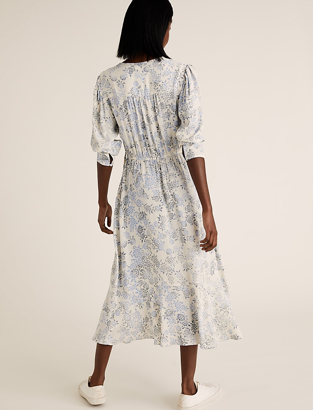 Floral Tie Neck Midi Waisted Dress