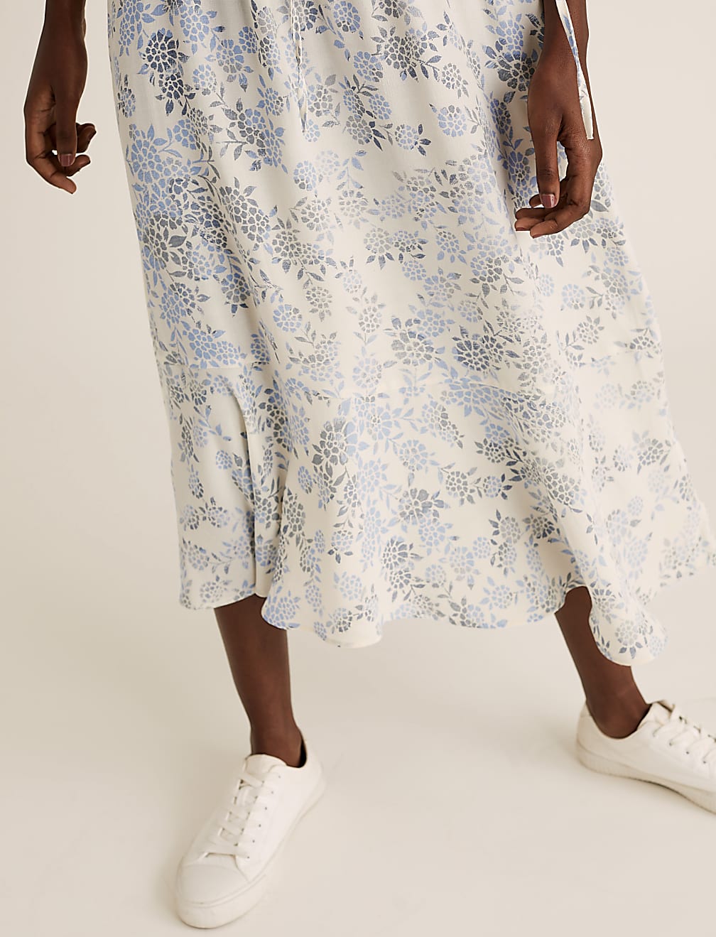 Floral Tie Neck Midi Waisted Dress