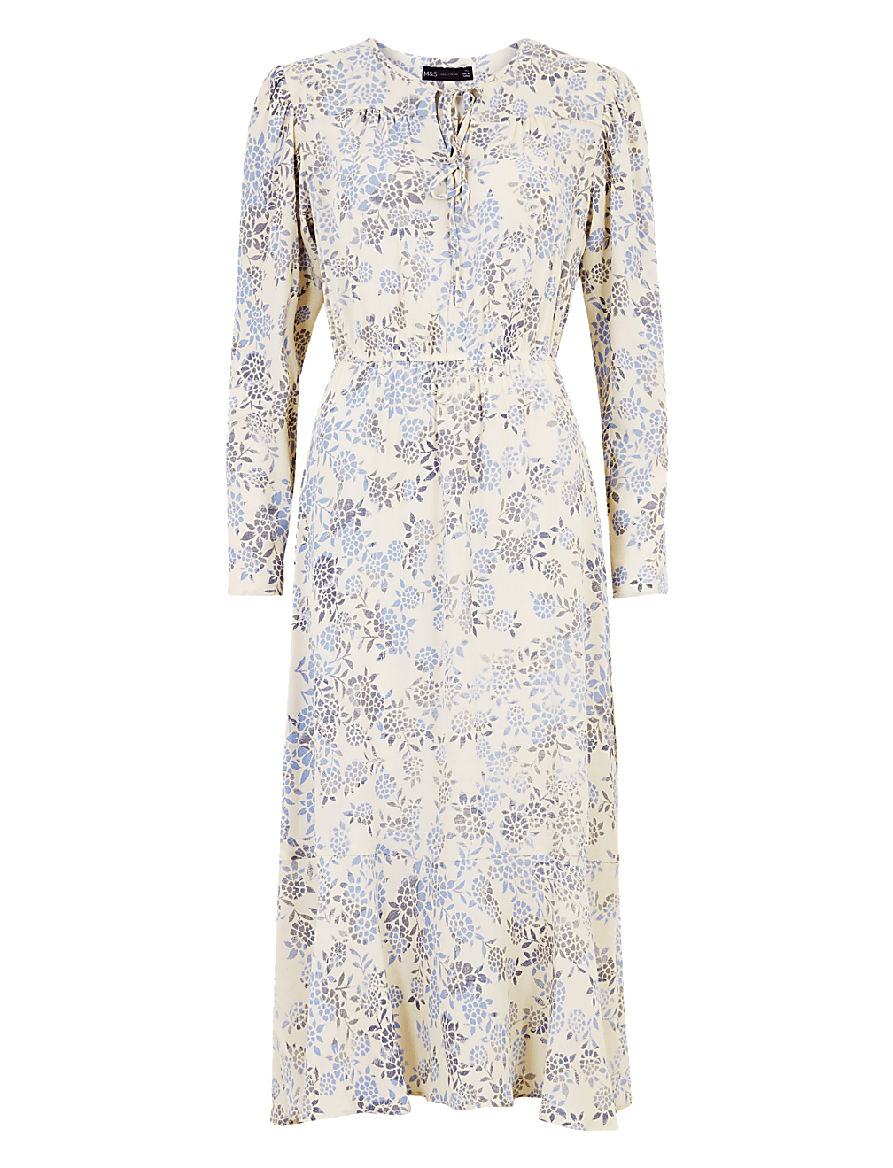 Floral Tie Neck Midi Waisted Dress