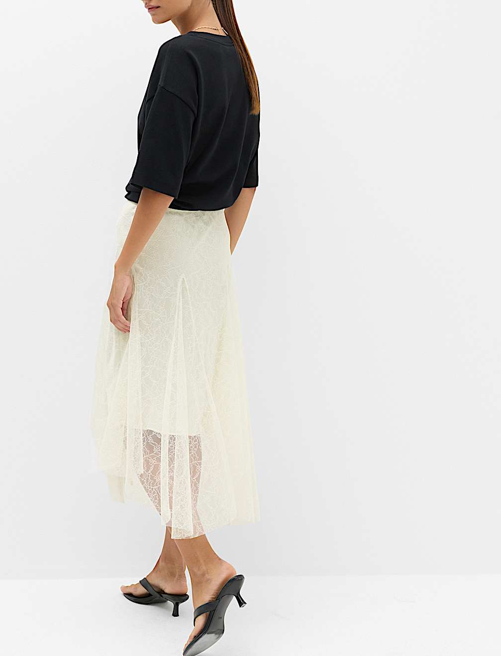 Lace Midi Asymmetric Skirt