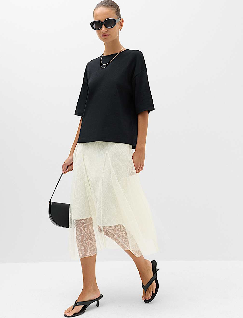 Lace Midi Asymmetric Skirt