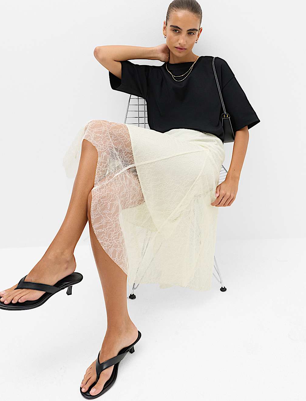 Lace Midi Asymmetric Skirt