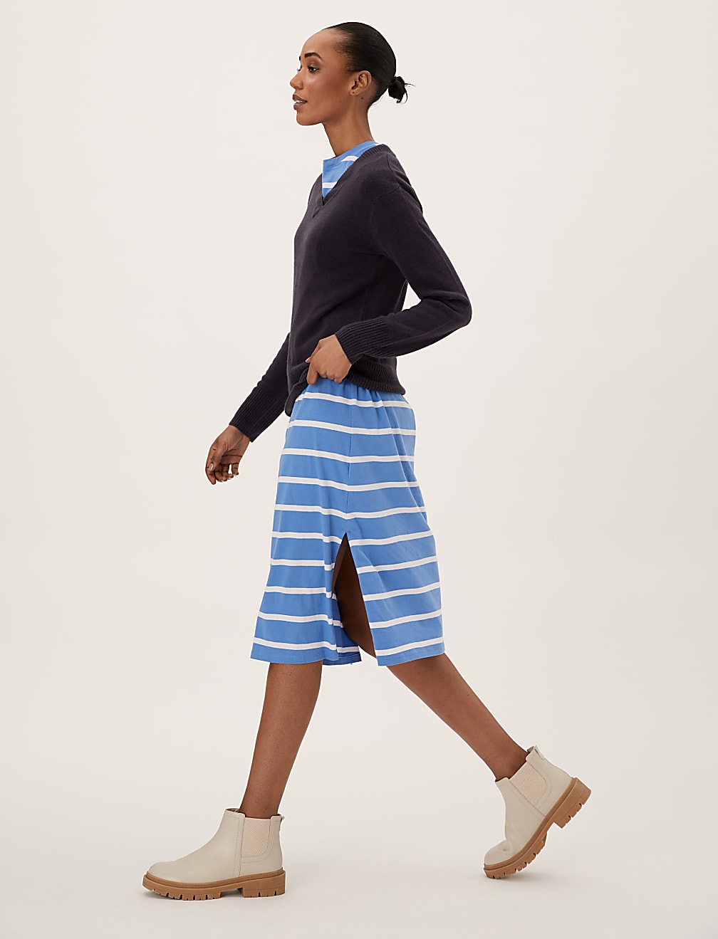Pure Cotton Striped Midi T-Shirt Dress
