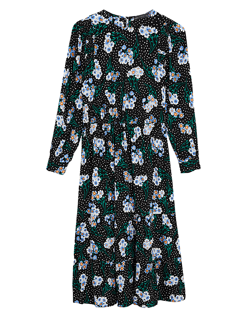 Floral Round Neck Midi Waisted Dress