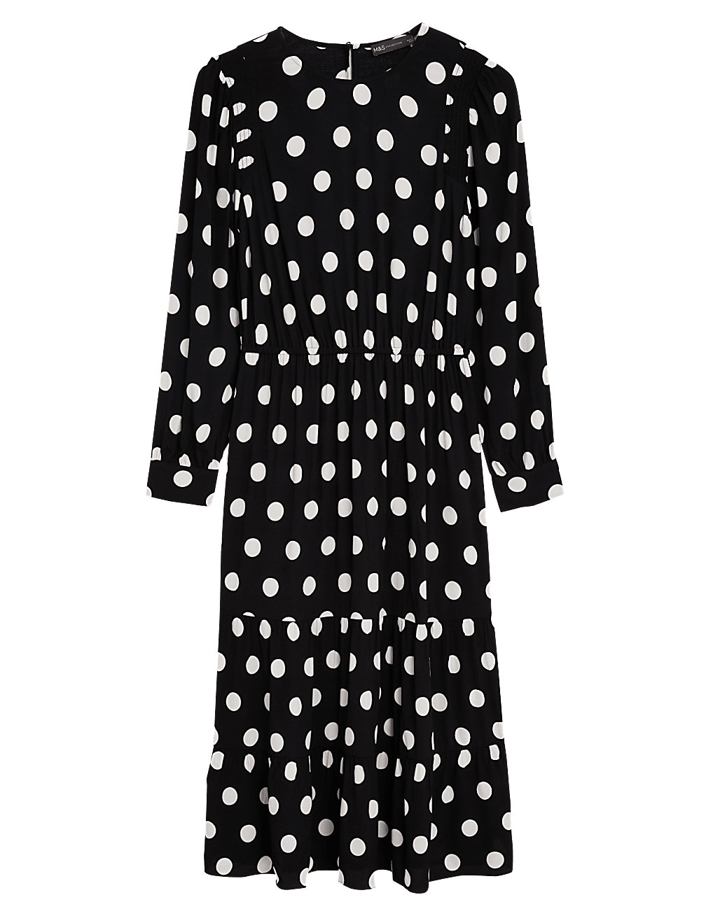 Polka Dot Round Neck Midi Waisted Dress