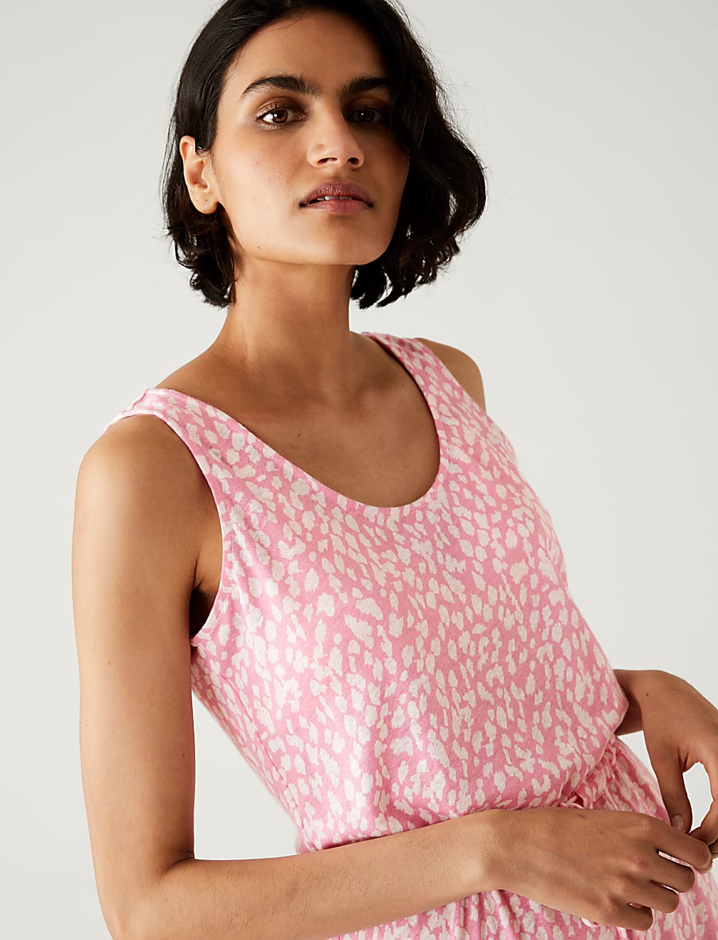 Linen Rich Printed Midaxi Waisted Dress